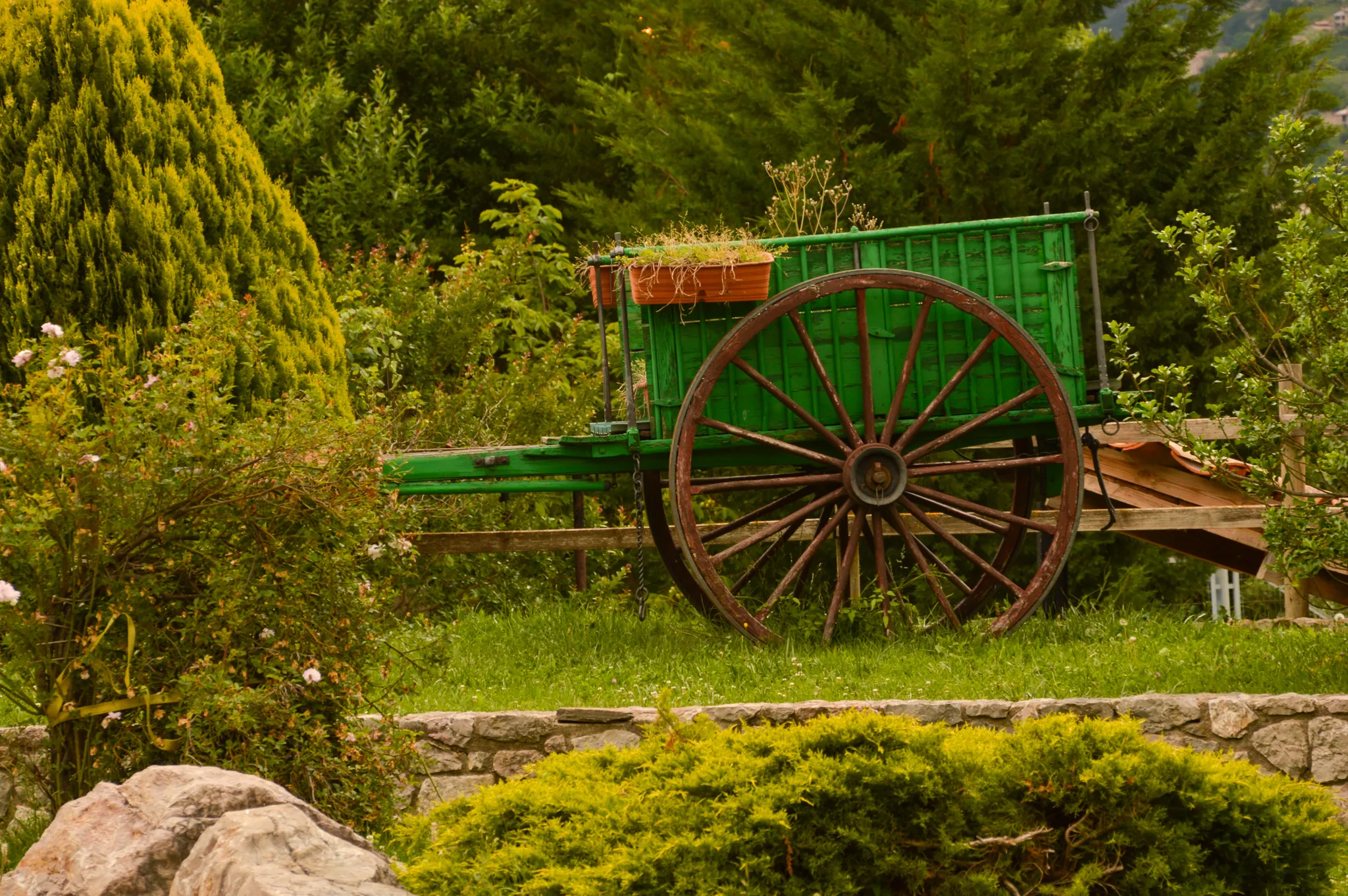 Casa rural envoltada de vegetació en un dia assolellat